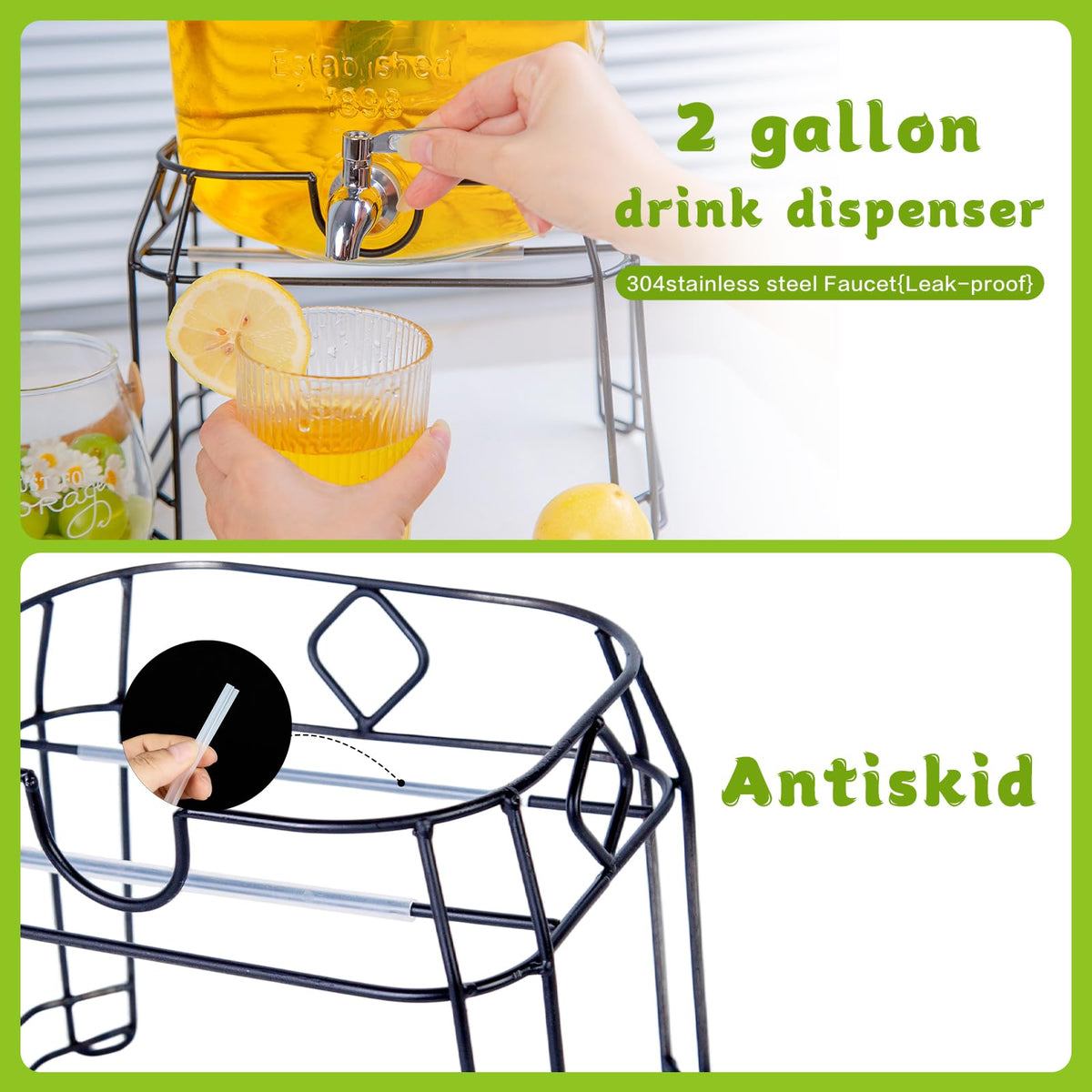 2 Gallon Glass Drink Dispenser with Stand K696183