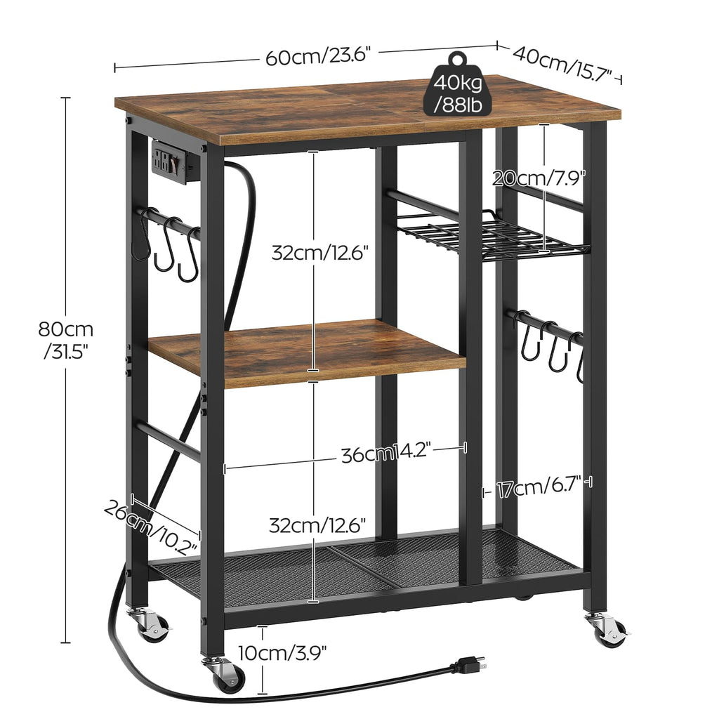 Rustic Brown Kitchen Storage Rack with Charging Station C6691