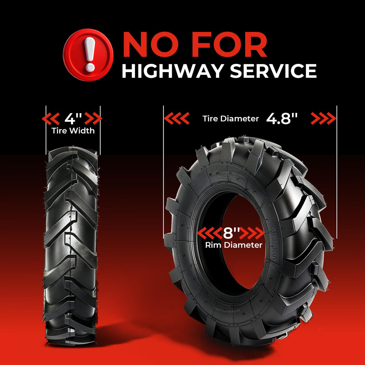 4.80x4.00x8 Lawn & Garden Mower Tires, Set of 2, 4 Ply Tubeless K9703
