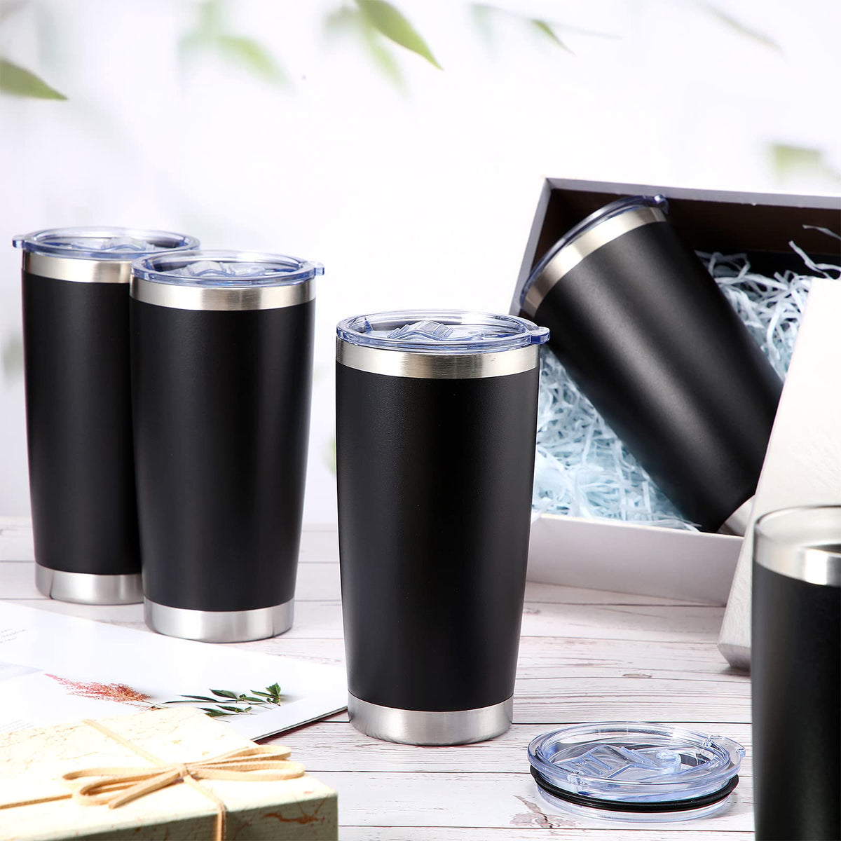 36 Pack Stainless Steel Tumblers with Lids, 20 oz, Black J584662