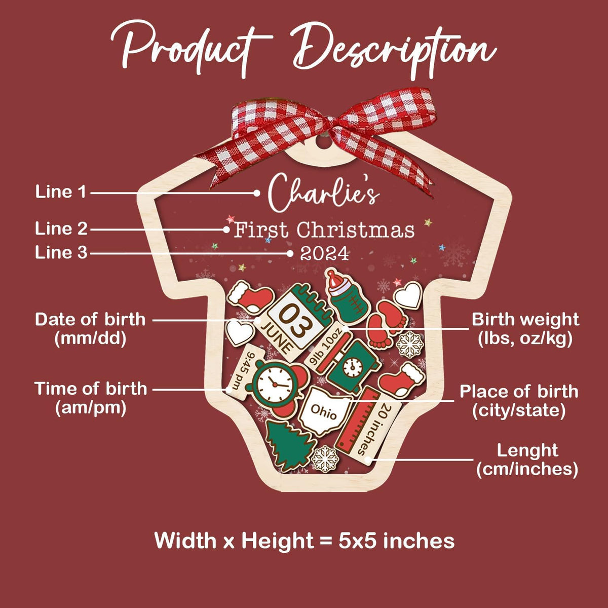 Baby's First Christmas Ornament 2026 Acrylic Wooden 5" R770