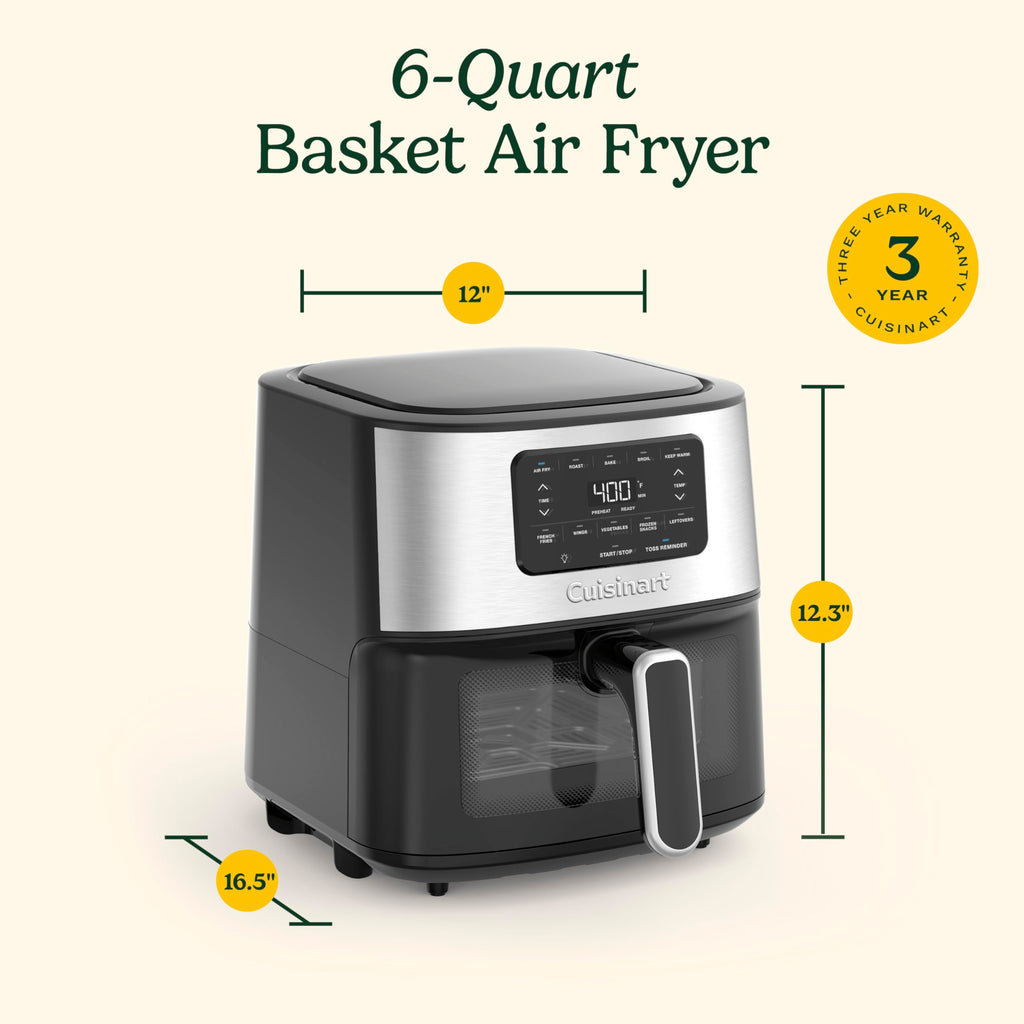 6-Quart Air Fryer with 5 Cooking Functions, Stainless Steel & Black S706