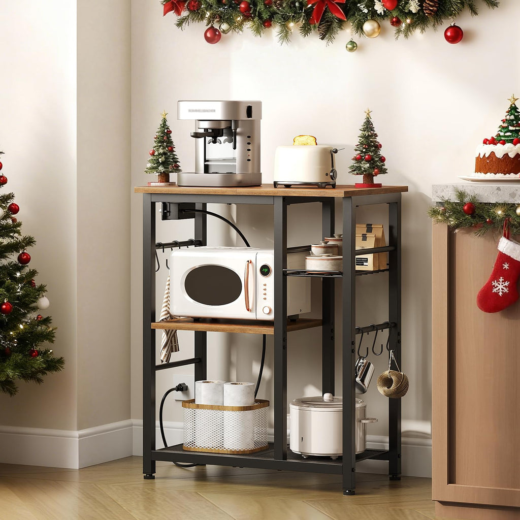 Rustic Brown Kitchen Storage Rack with Charging Station C6691