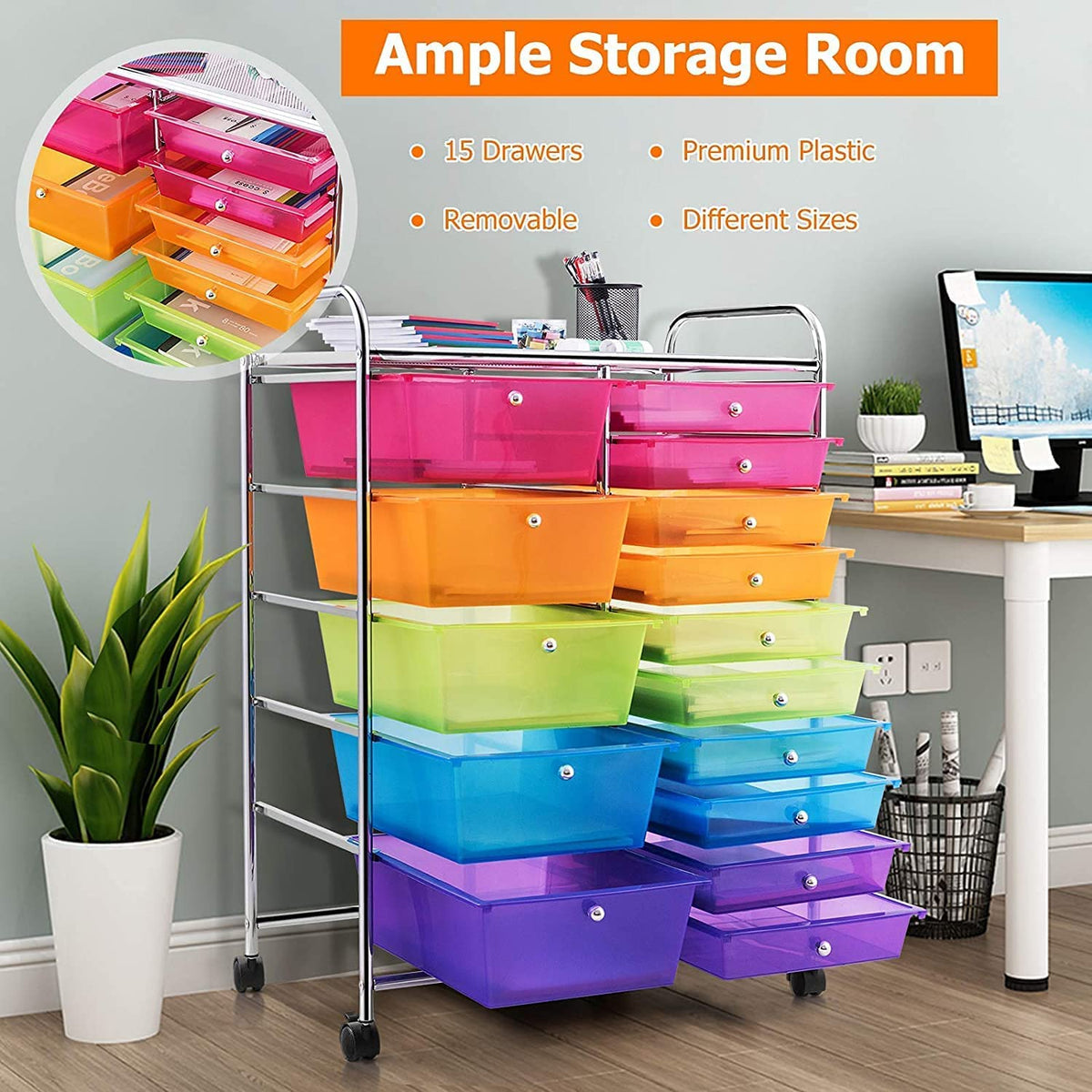 15 Drawer Rolling Storage Cart with Wheels P50000