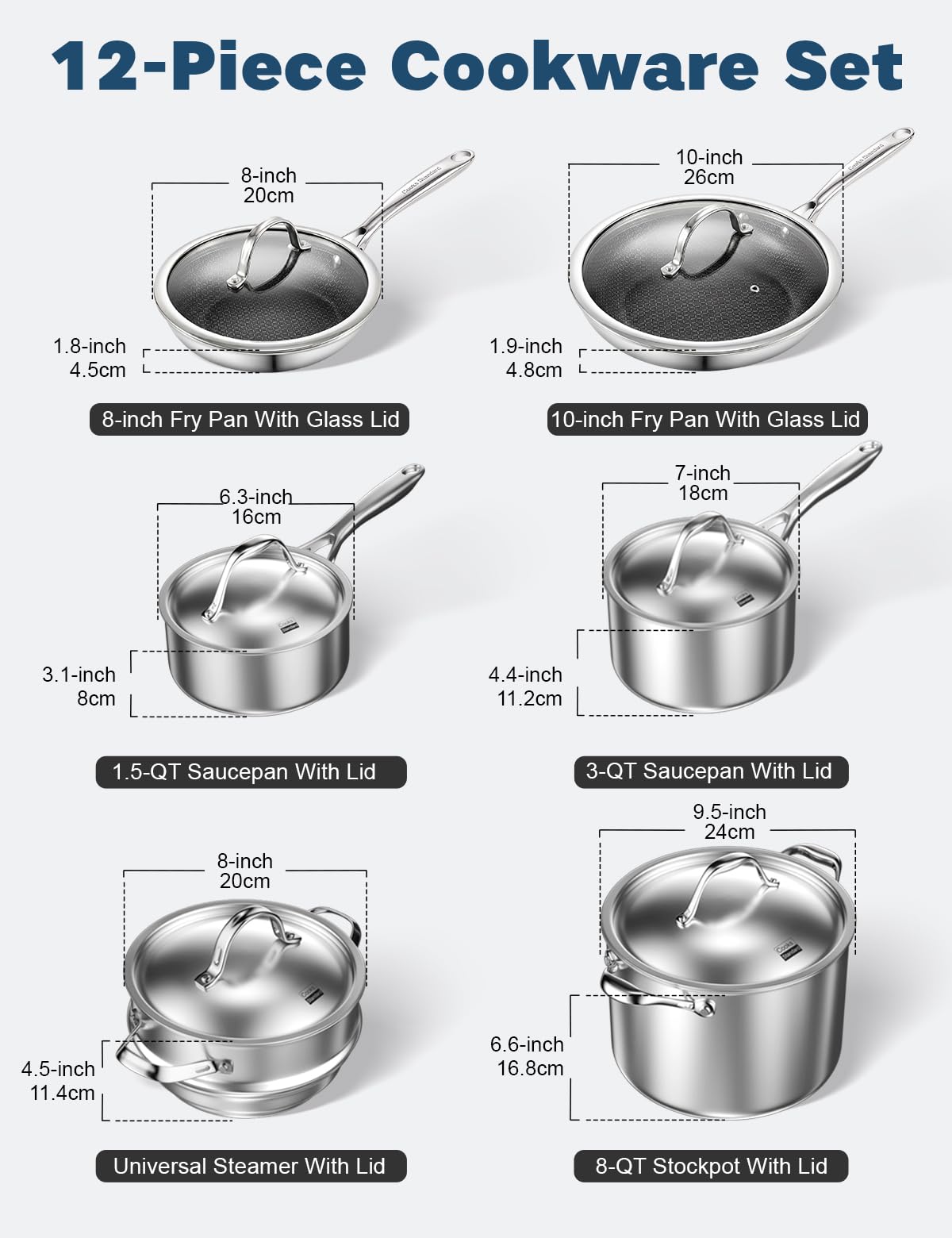 12-Piece Multi-Ply Clad Stainless Steel Cookware Set X172919