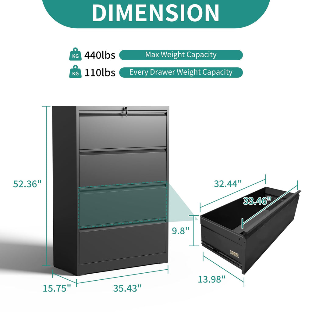4 Drawer Black Metal File Cabinet with Lock M684