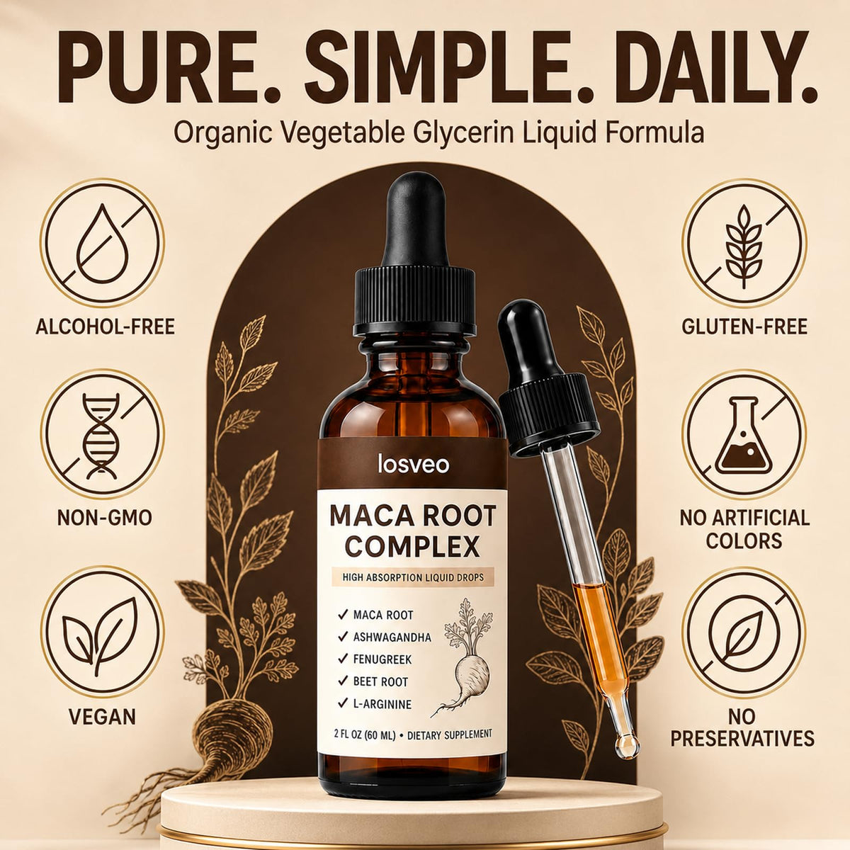 Maca Root Complex Drops with Ashwagandha, Fenugreek, Beet Root & L-Arginine, 2floz B348134