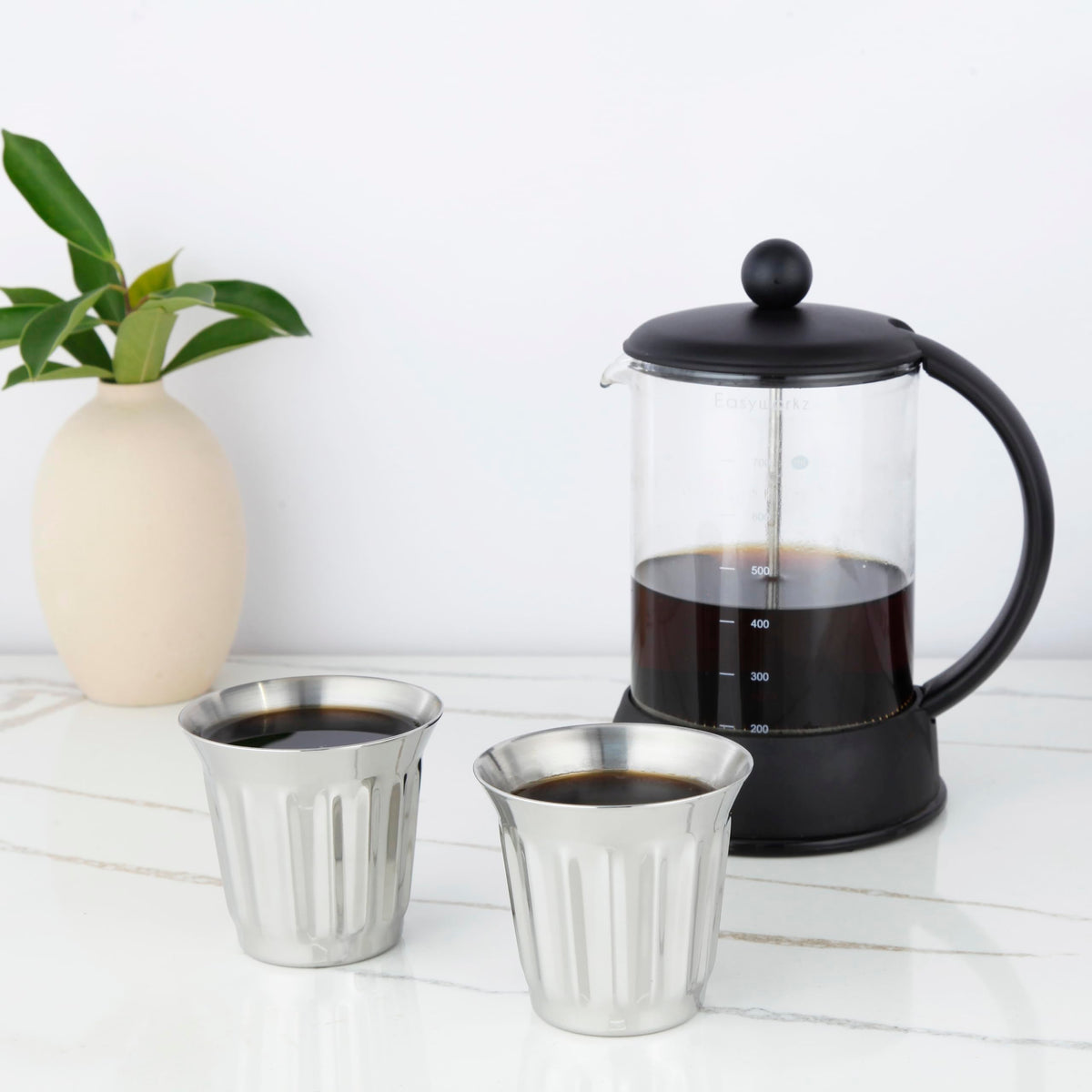 French Press 12 oz, Stainless Steel Espresso Cups 5 oz Set of 2 B53501