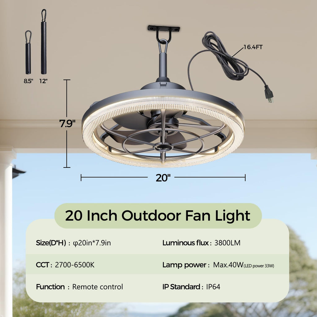 20" Outdoor Ceiling Fan with Light Q860