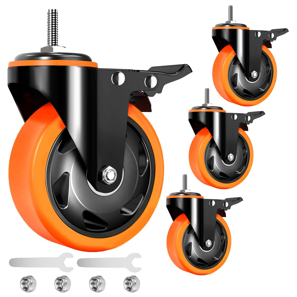 4 inch Threaded Stem Caster Wheels Set of 4 Heavy Duty Dual Locking G6363