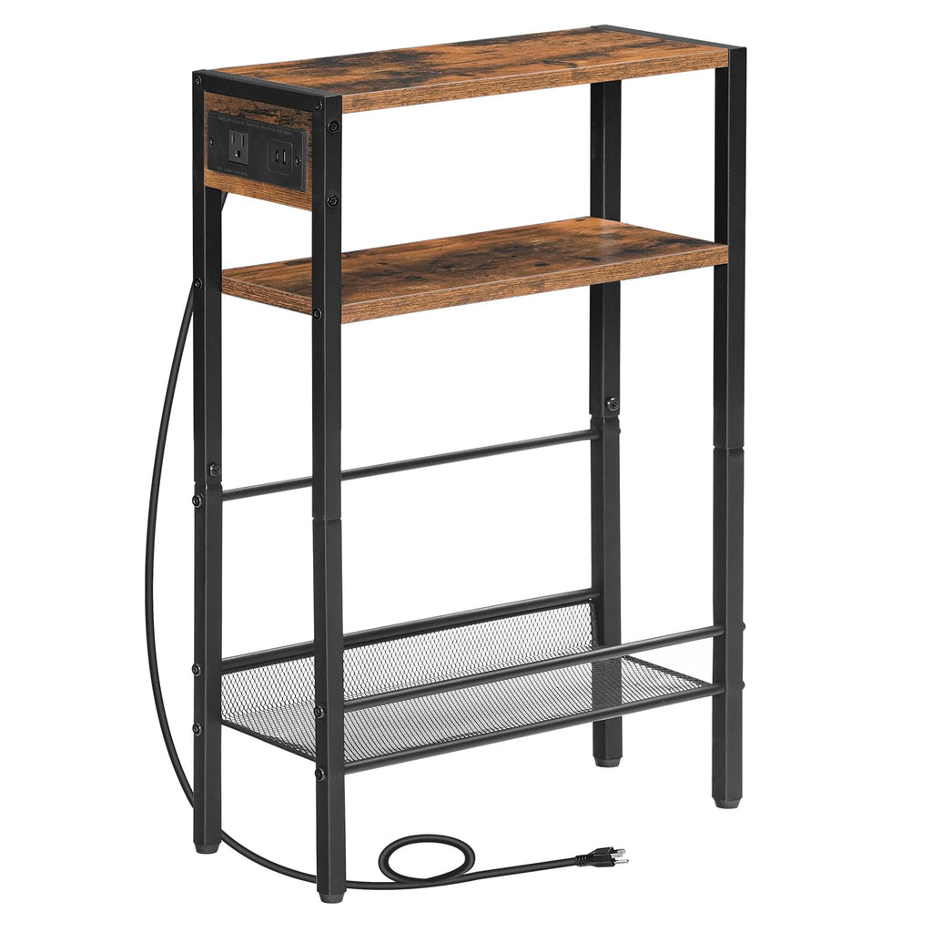 Small Narrow Side Table with Charging Station and Storage Shelf L2679