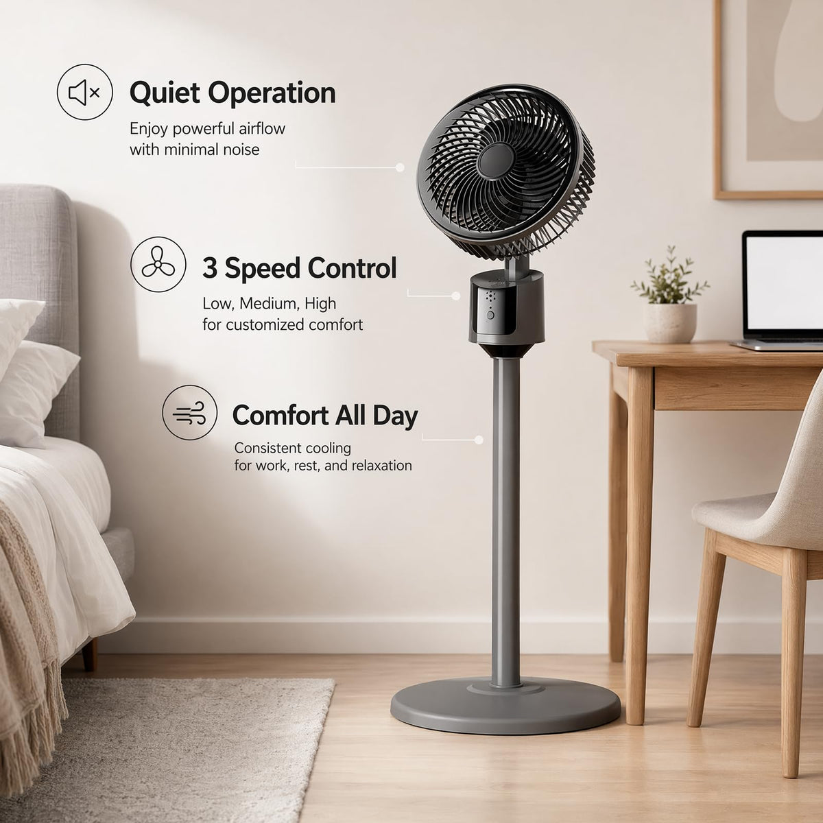 Lightweight Quiet Standing Fan (Grey) A810508