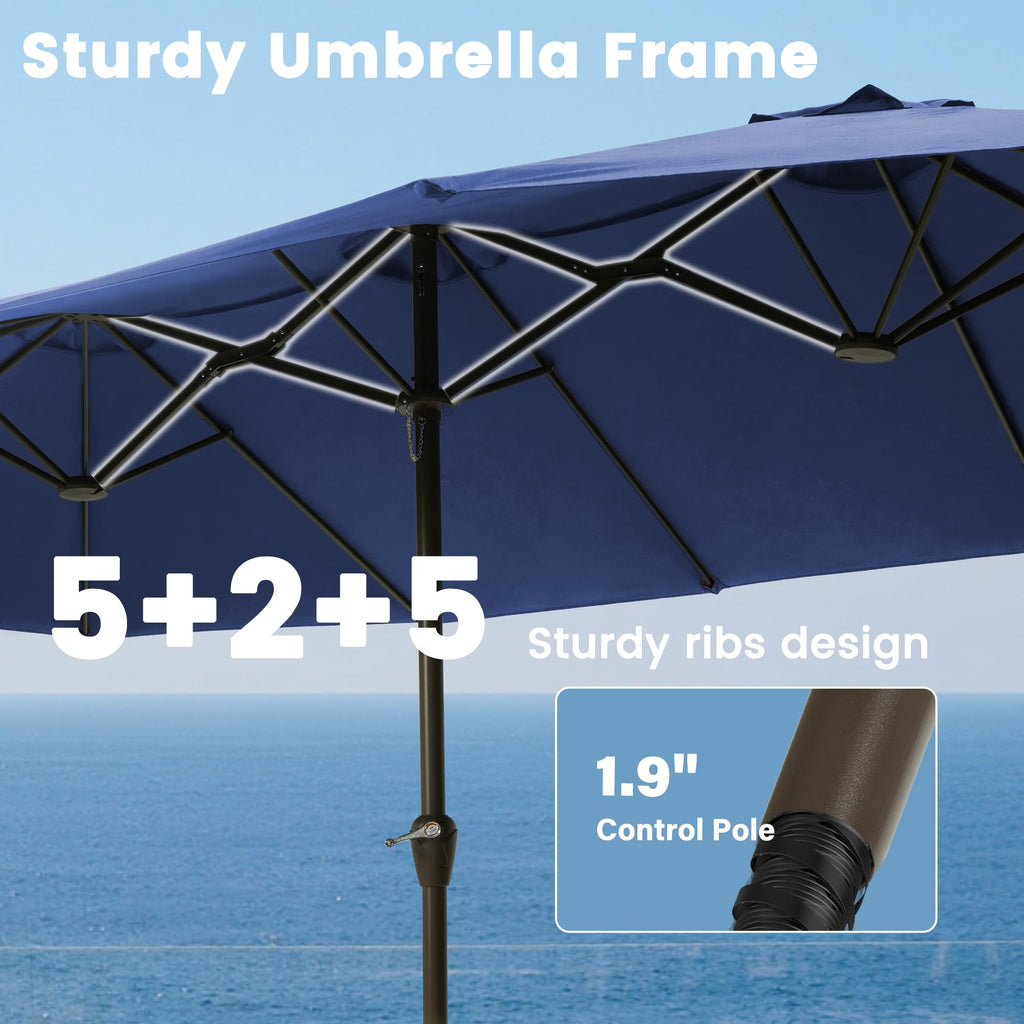 15FT Double-Sided Rectangle Patio Umbrella with Base E724045