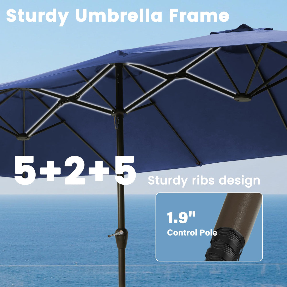 15FT Double-Sided Rectangle Patio Umbrella with Base E724045