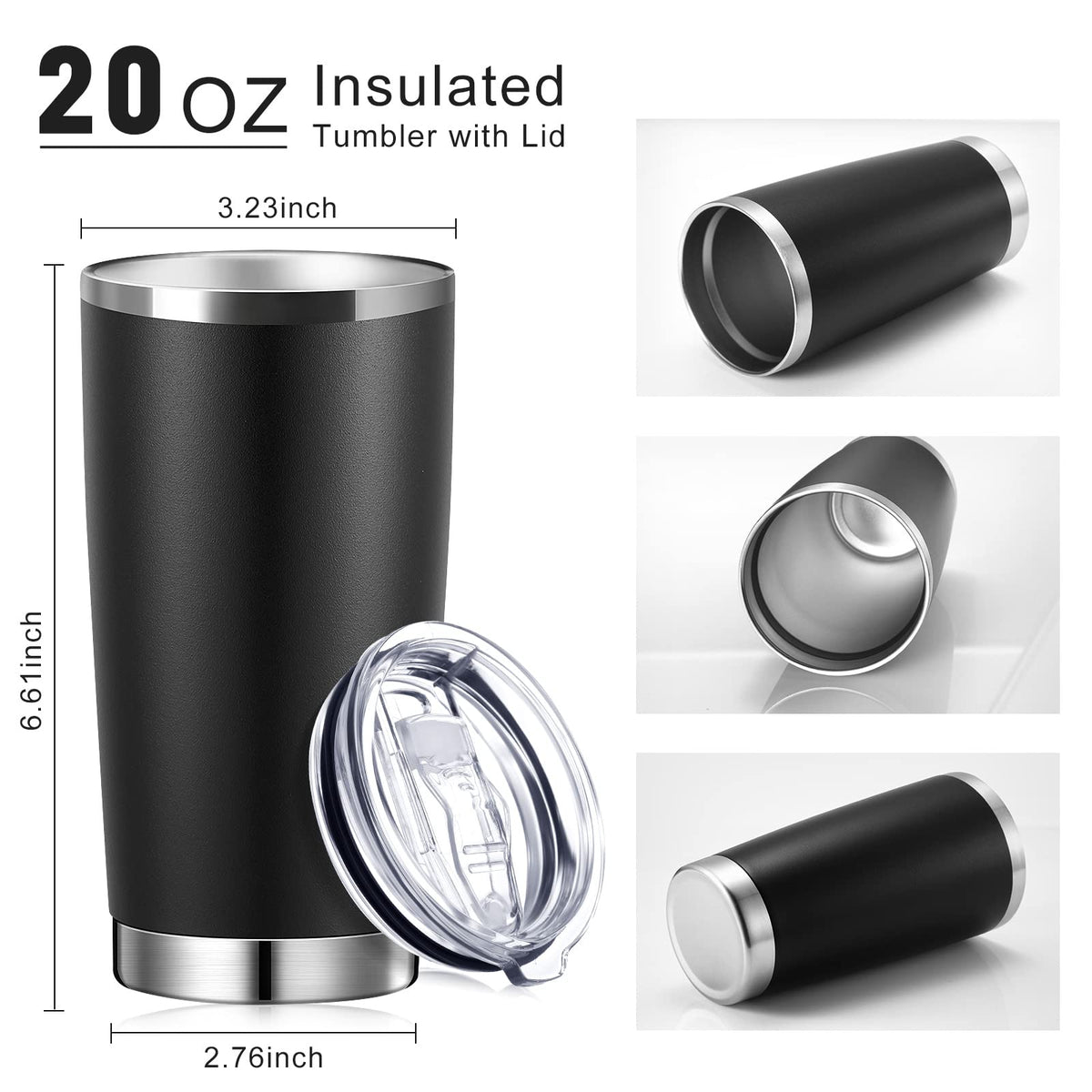 36 Pack Stainless Steel Tumblers with Lids, 20 oz, Black J584662