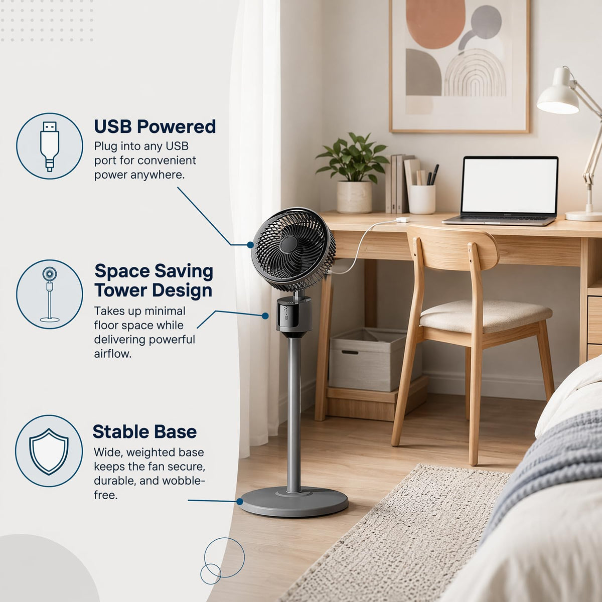 Lightweight Quiet Standing Fan (Grey) A810508