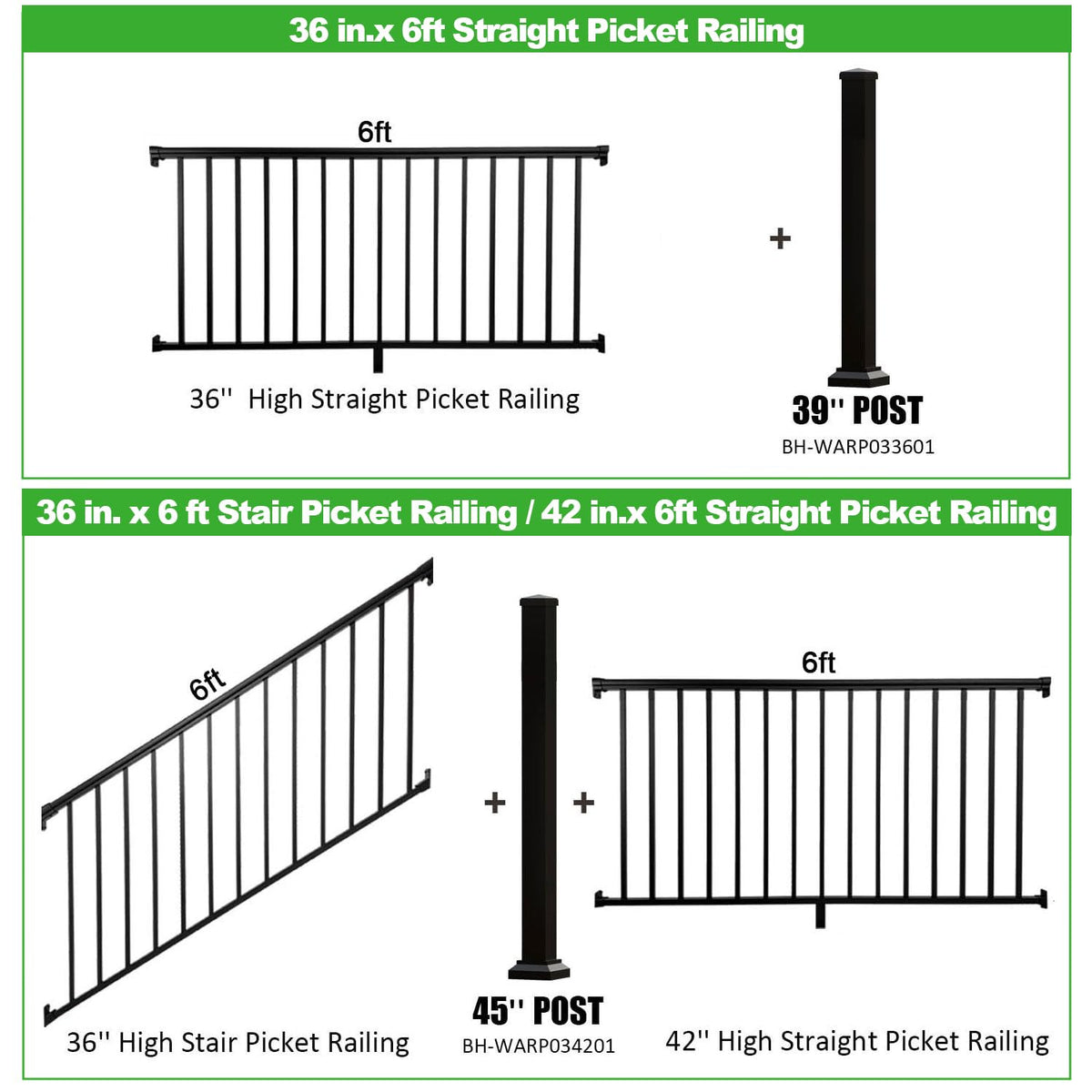 Heavy Duty Aluminum Stair Railing Kit, Textured Black R23992