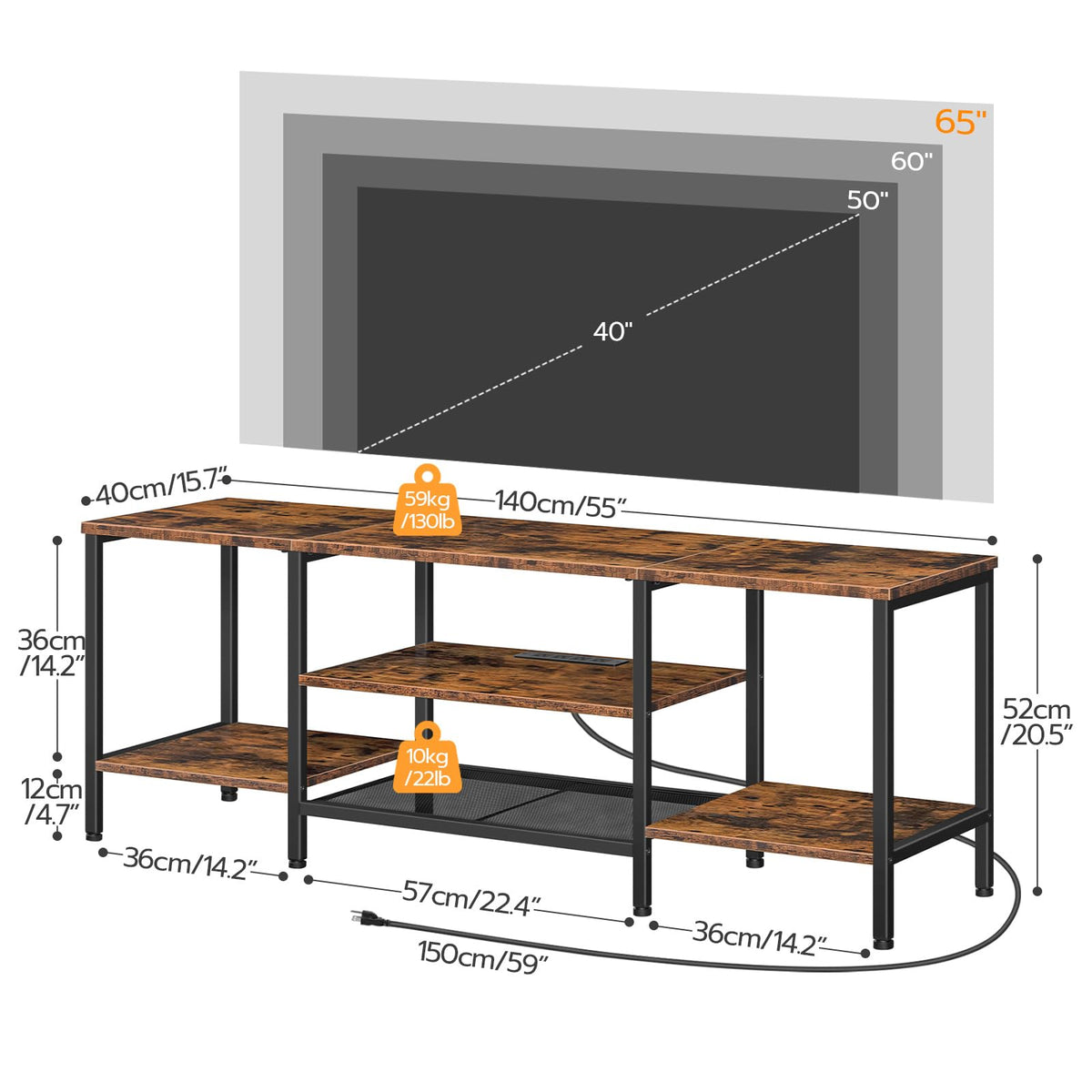 TV Stand with Power Outlets to 65 Inches M1584
