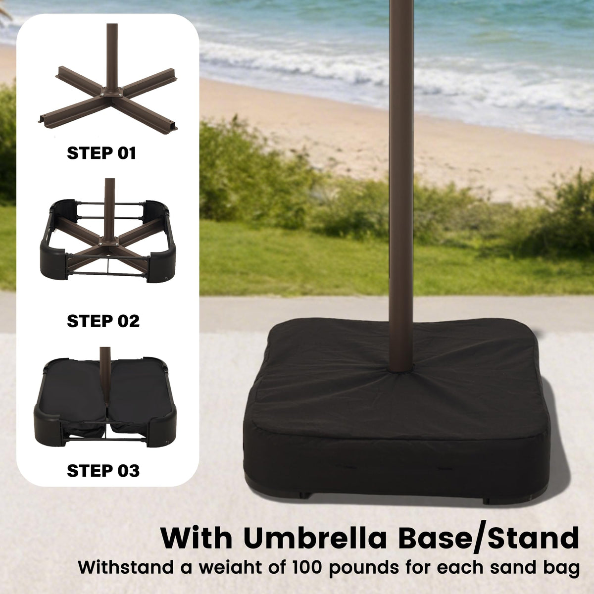 15FT Double-Sided Rectangle Patio Umbrella with Base E724045