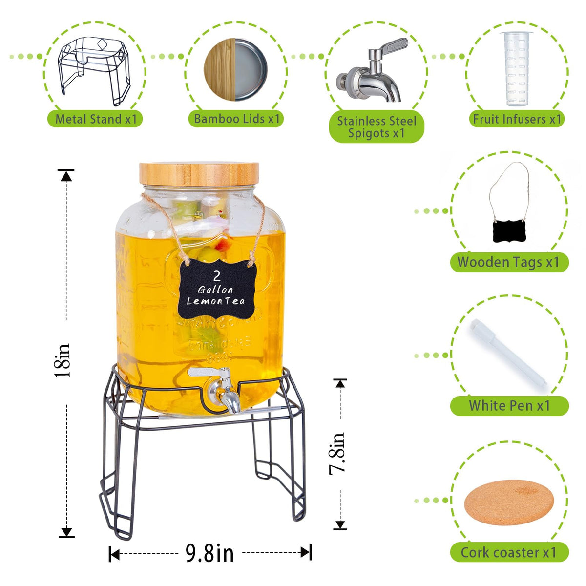 2 Gallon Glass Drink Dispenser with Stand K696183