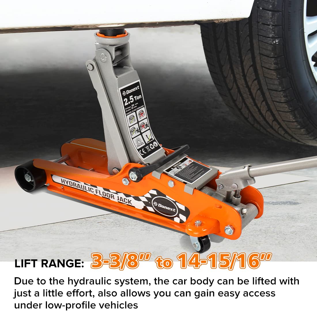 Steel Floor Jack and Orange Jack Stands E4762