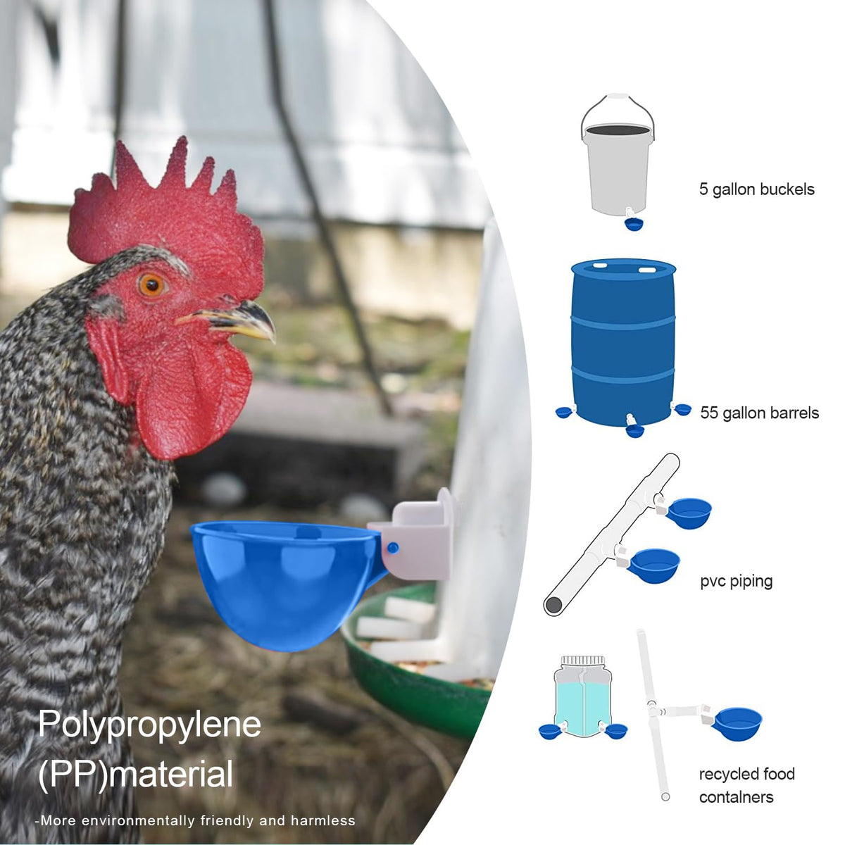 8 Packs Blue Large Chicken Waterer Cups D22395