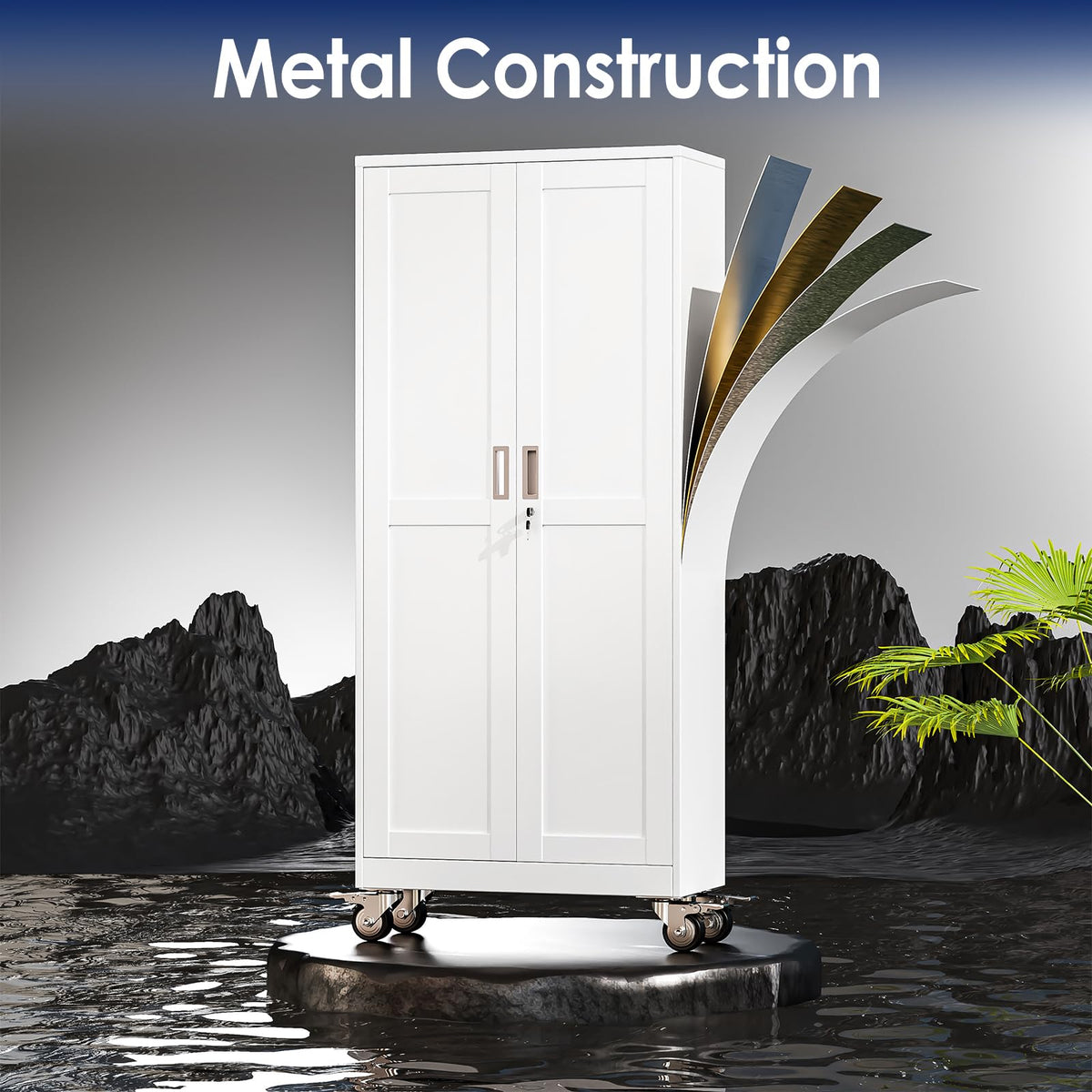 61" Metal Rolling Storage Cabinet with 2 Doors and Wheels W3444