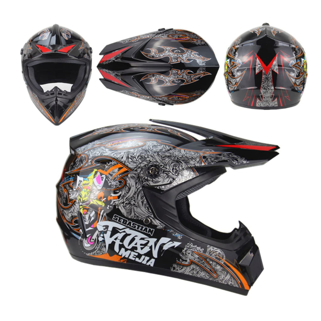 Black Motocross Helmet with Gloves and Goggles P843592