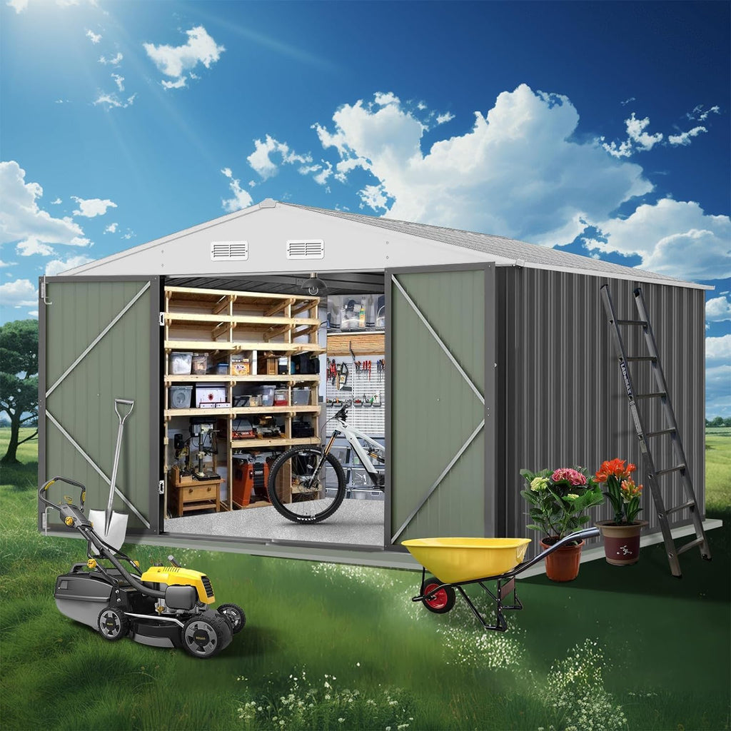 12X10FT Metal Storage Shed with Lockable Doors B354