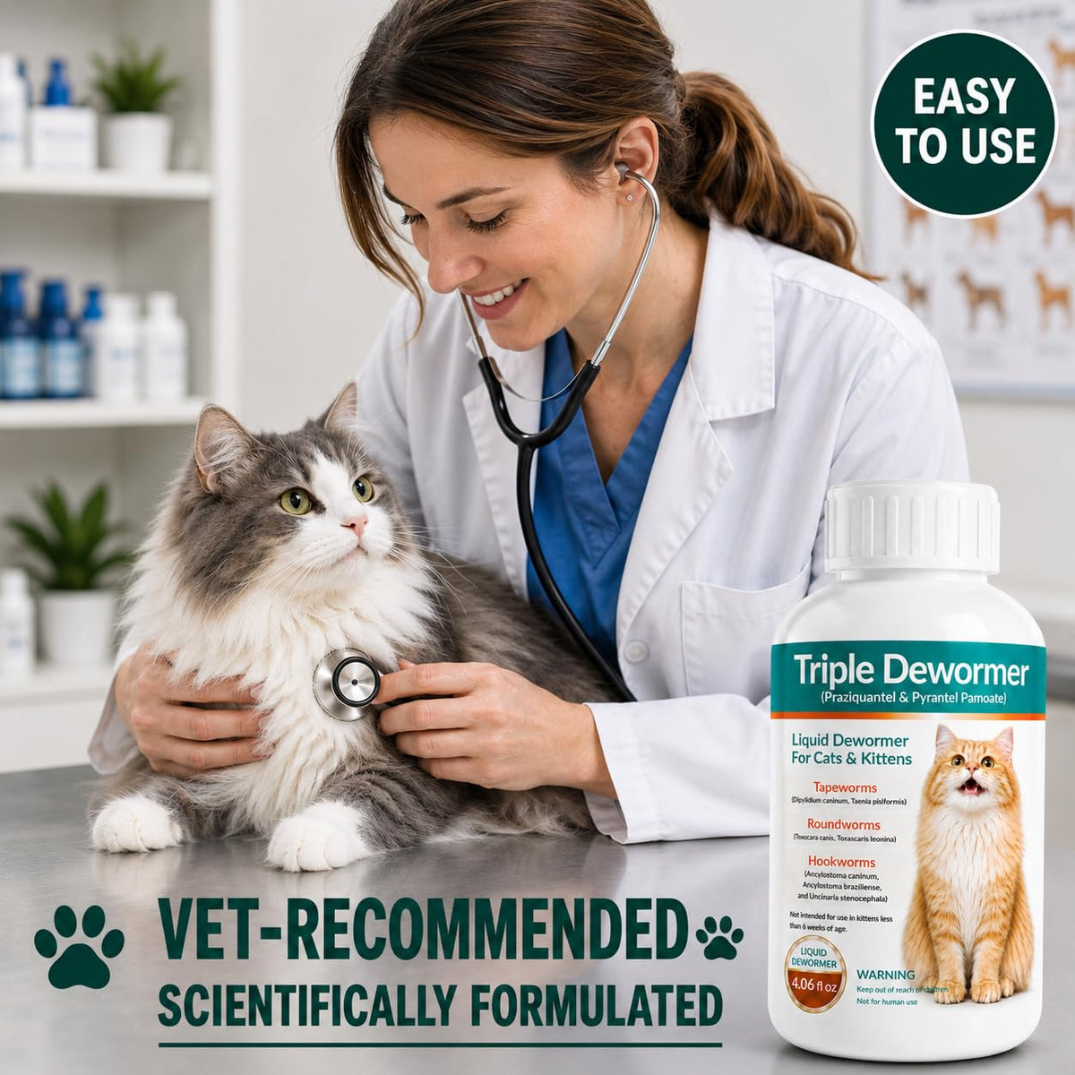 Cat Dewormer Liquid for Tapeworms, Roundworms and Hookworms W965