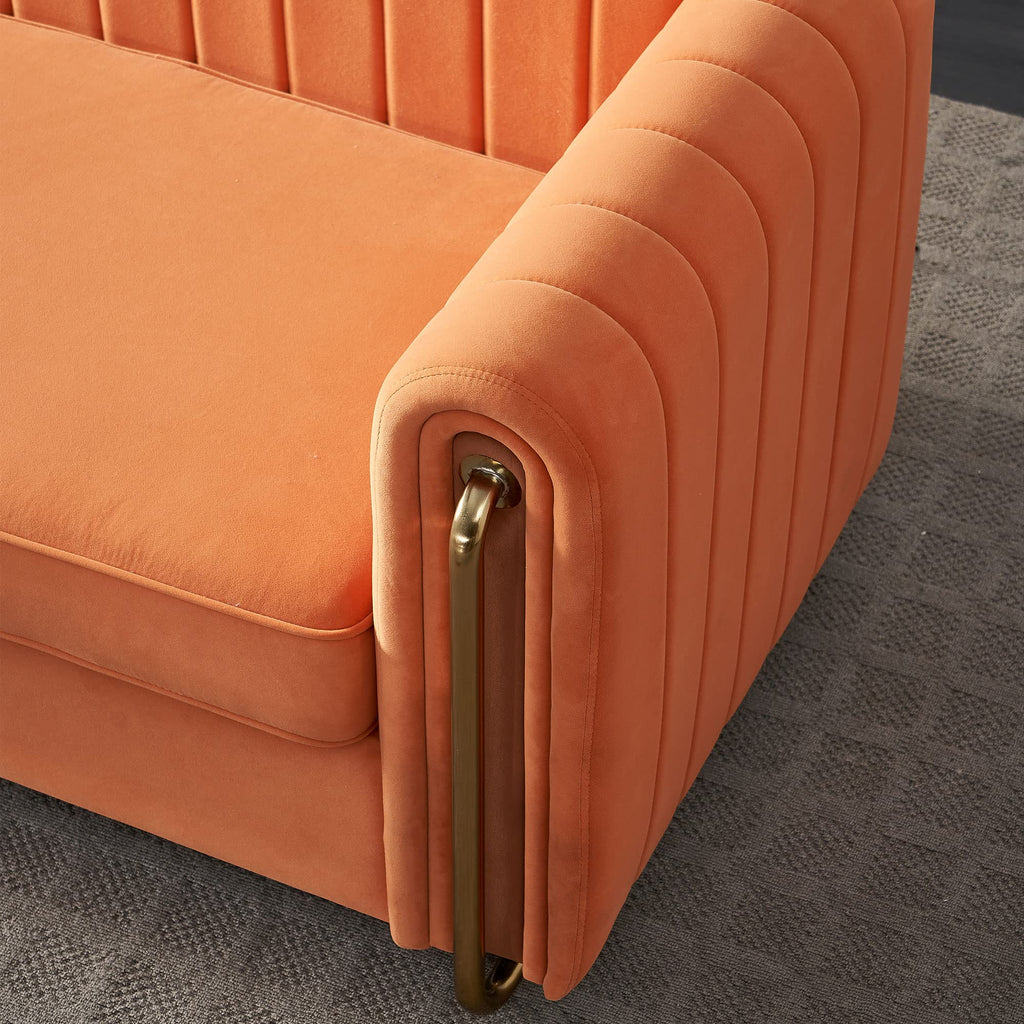 Orange Velvet 3-Seater Sofa with Rolled Arms E7684