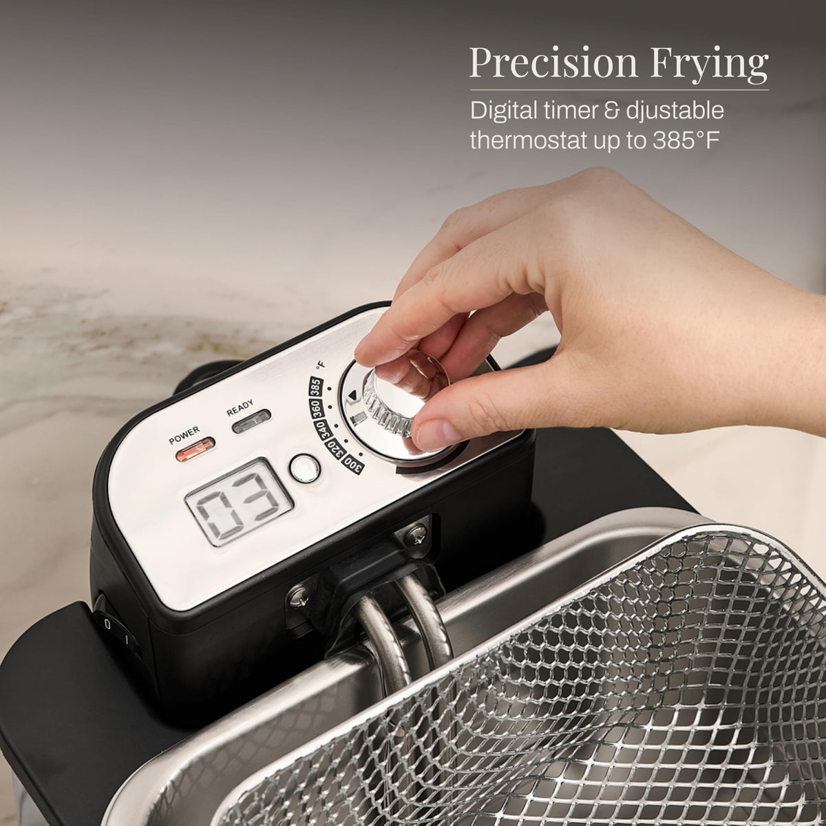 Electric Deep Fryer with Basket and Lid, Stainless Steel, 1700W Y18091