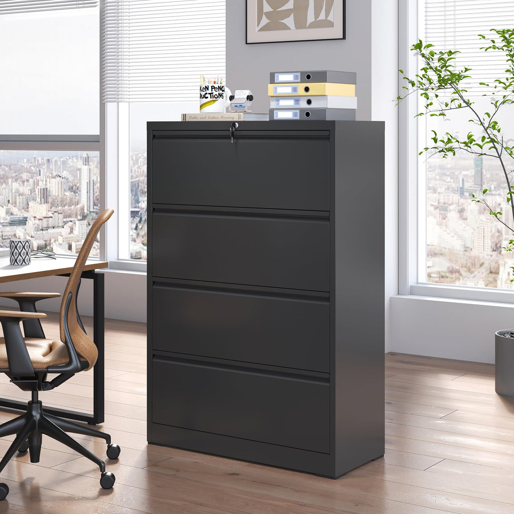 4 Drawer Black Metal File Cabinet with Lock M684
