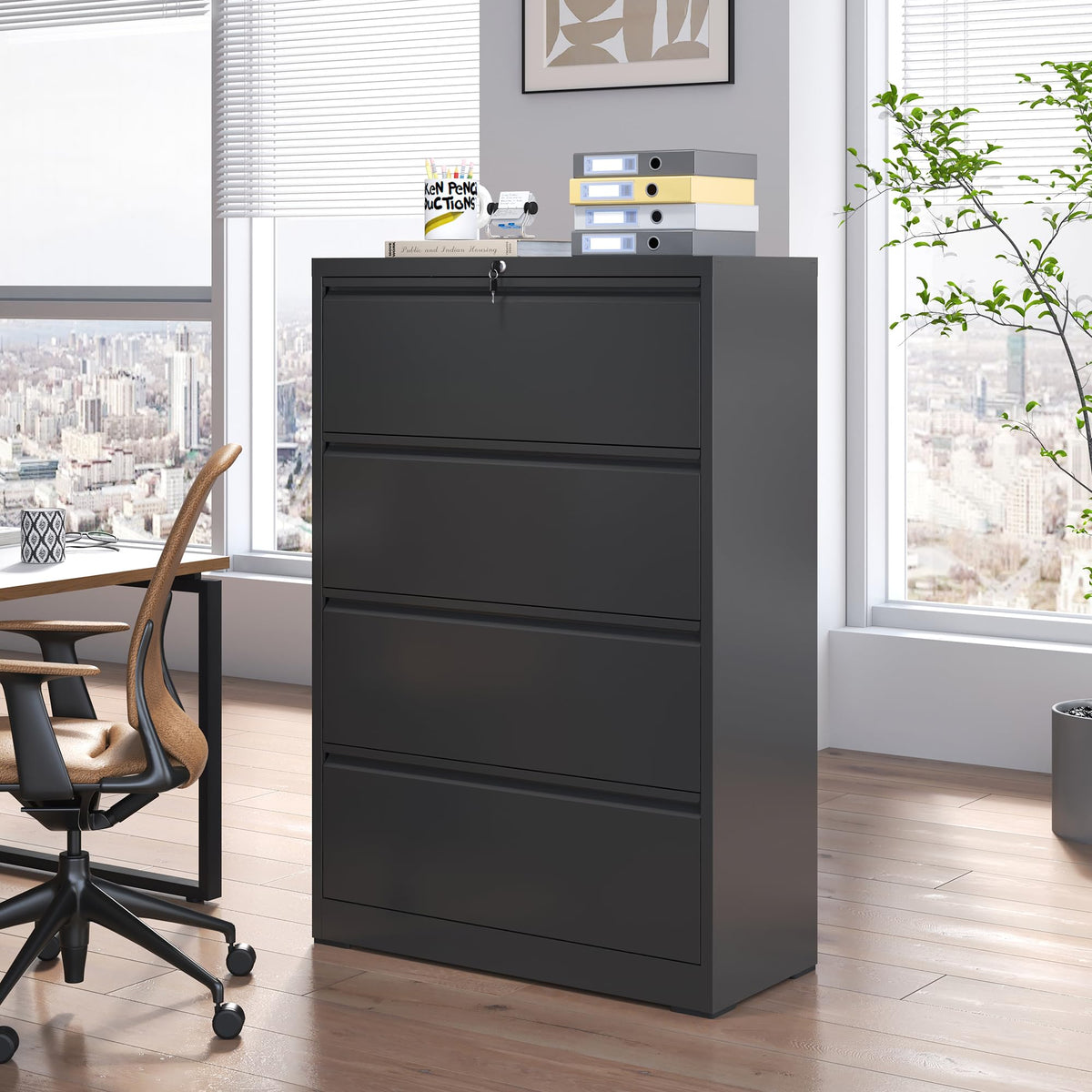 4 Drawer Black Metal File Cabinet with Lock M684