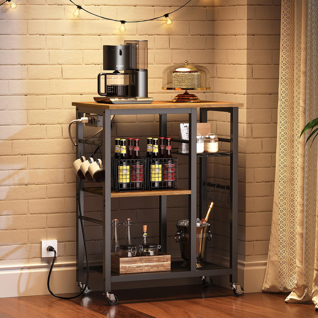 Rustic Brown Kitchen Storage Rack with Charging Station C6691