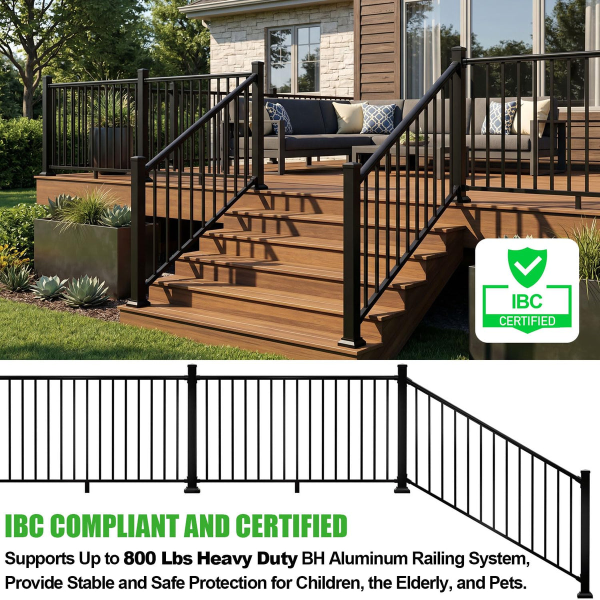 Heavy Duty Aluminum Stair Railing Kit, Textured Black R23992
