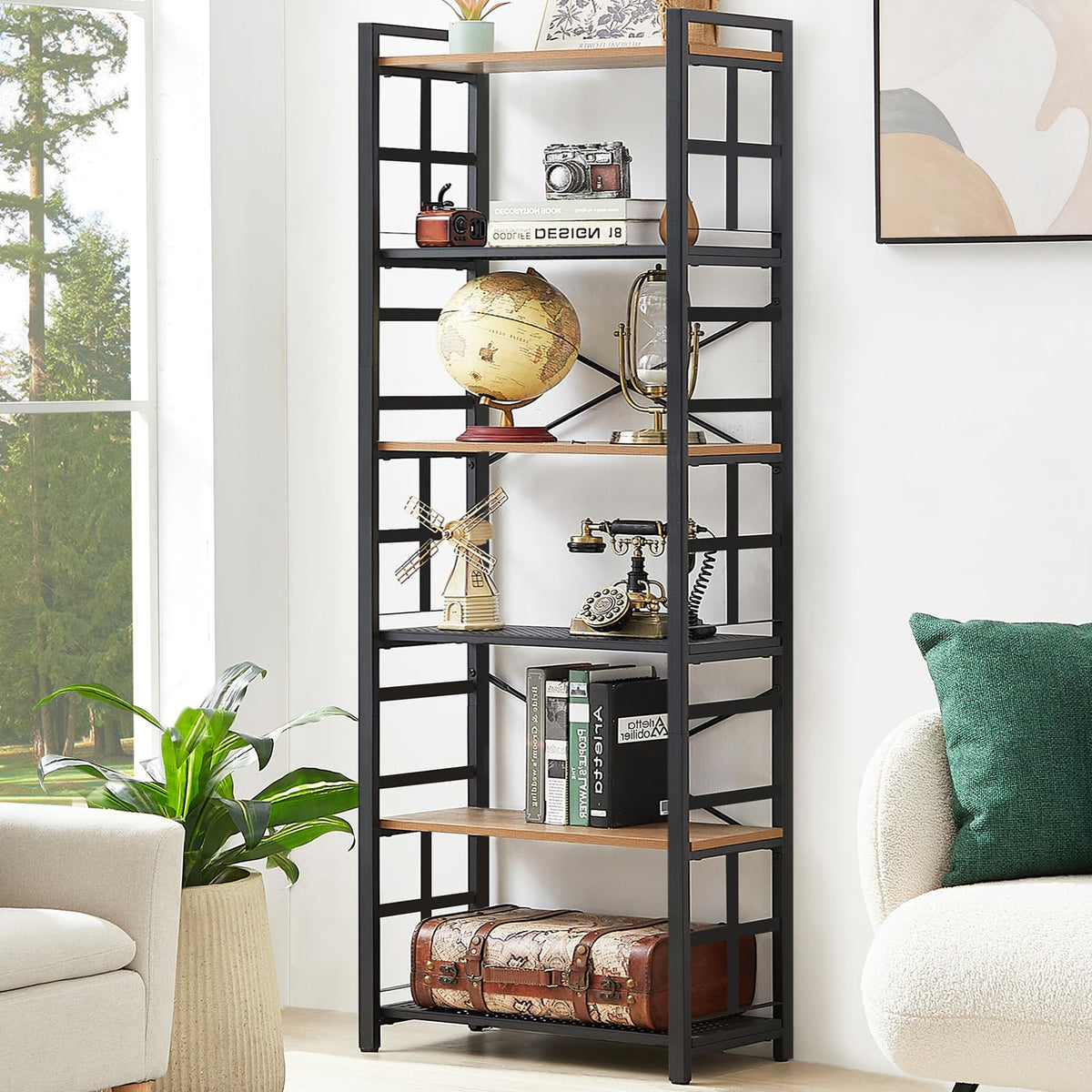 6 Tier 70 inch Tall Brown Bookshelf Z5318