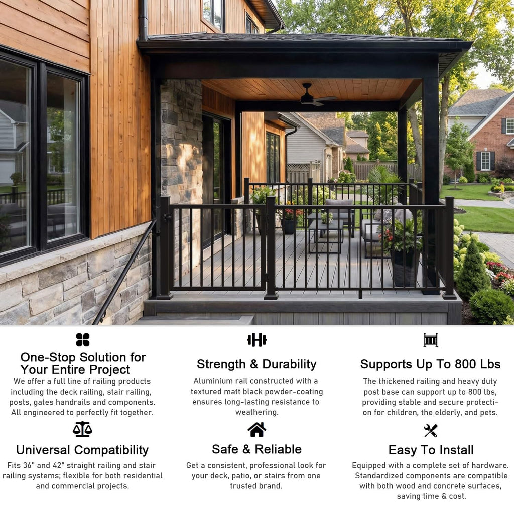 Heavy Duty Aluminum Stair Railing Kit, Textured Black R23992