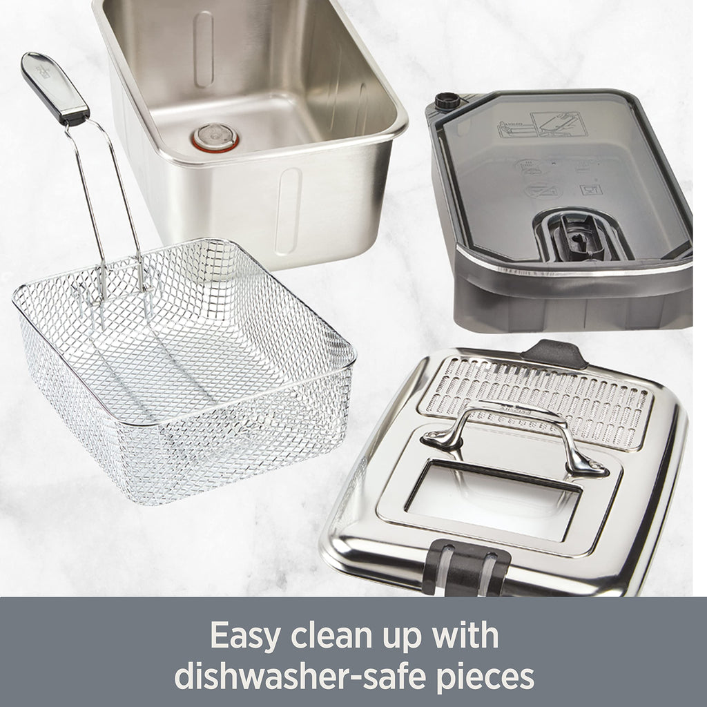 Electric Deep Fryer with Basket and Lid, Stainless Steel, 1700W Y18091