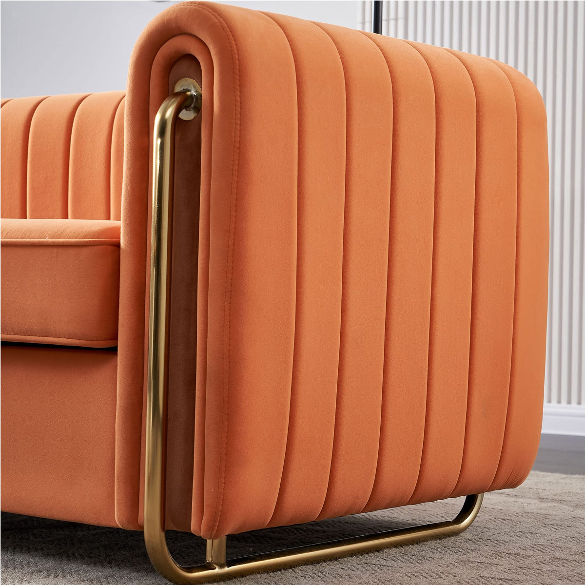 Orange Velvet 3-Seater Sofa with Rolled Arms E7684