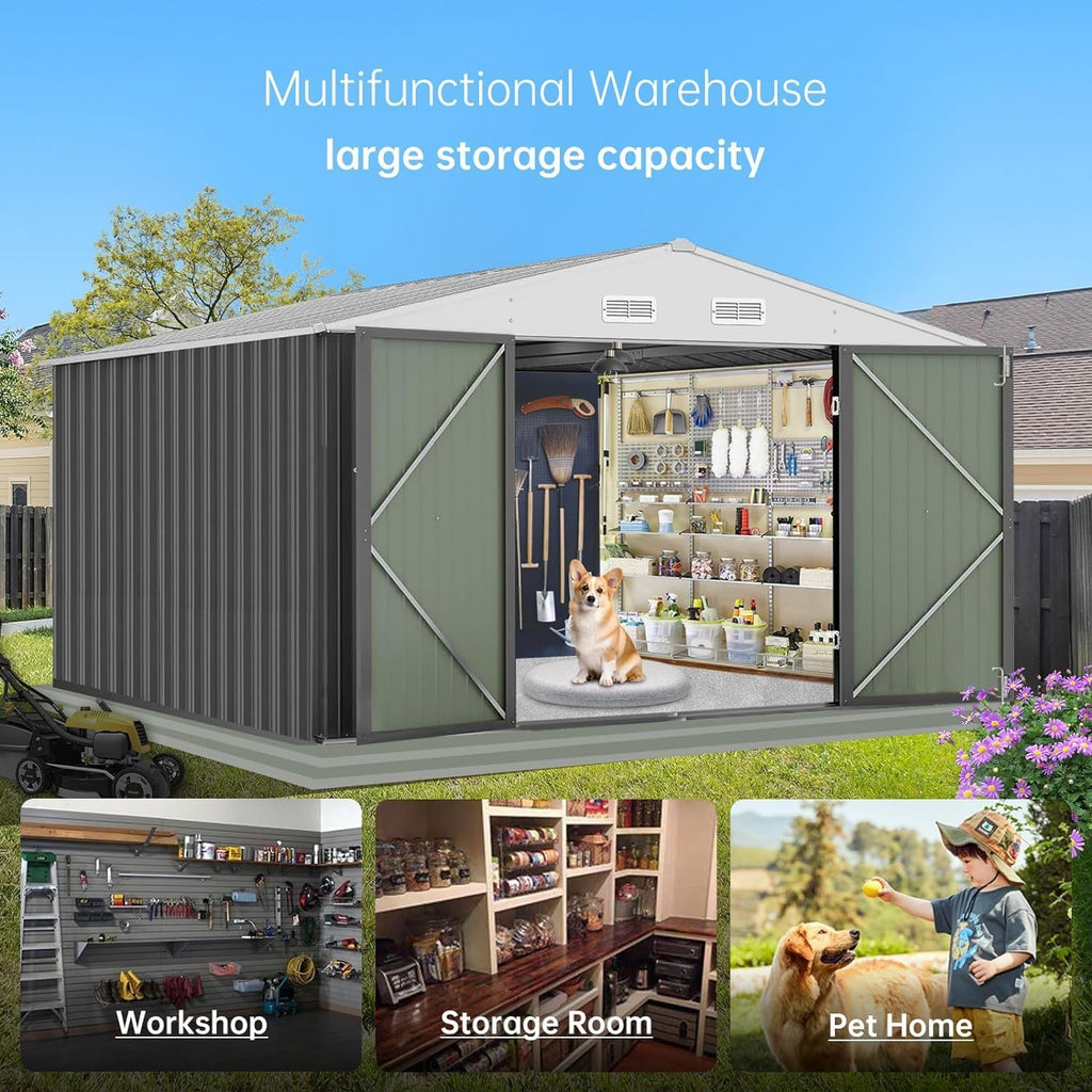 12X10FT Metal Storage Shed with Lockable Doors B354