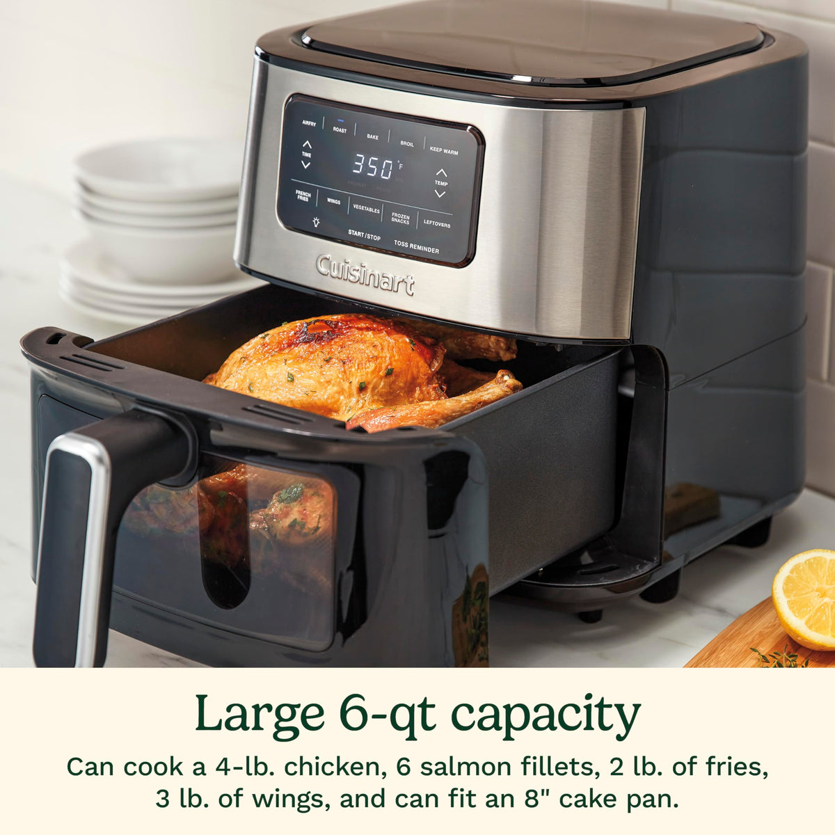 6-Quart Air Fryer with 5 Cooking Functions, Stainless Steel & Black S706