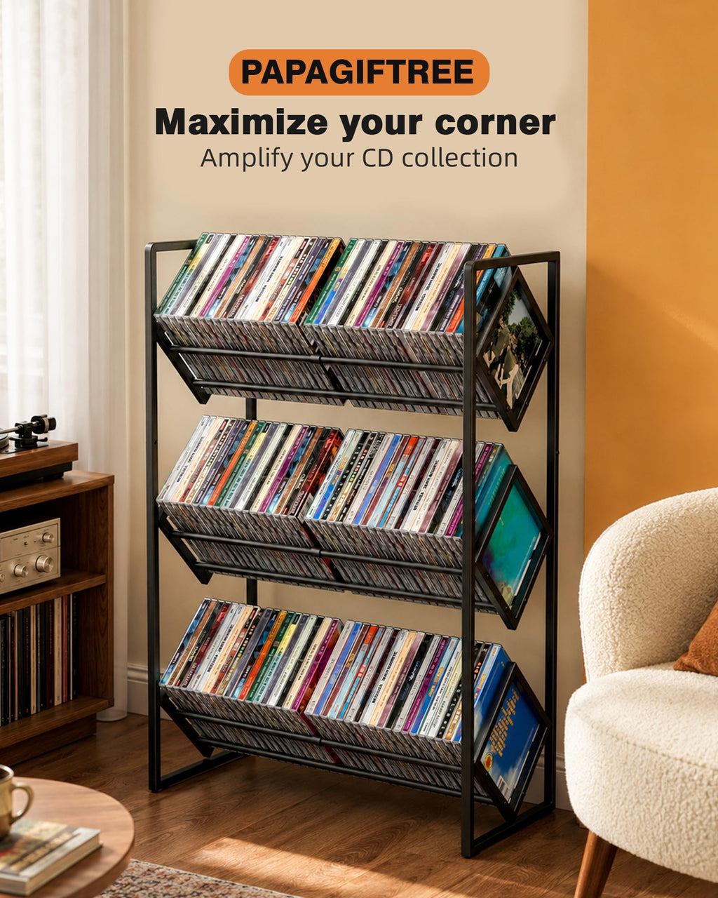 3-Tier CD Storage Metal Display Shelf with Adjustable Divider G180994
