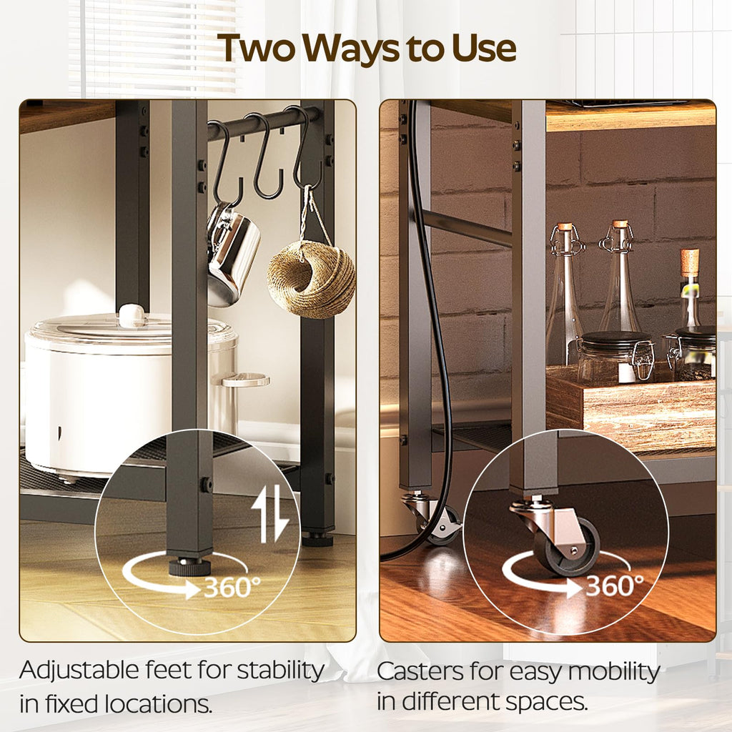 Rustic Brown Kitchen Storage Rack with Charging Station C6691