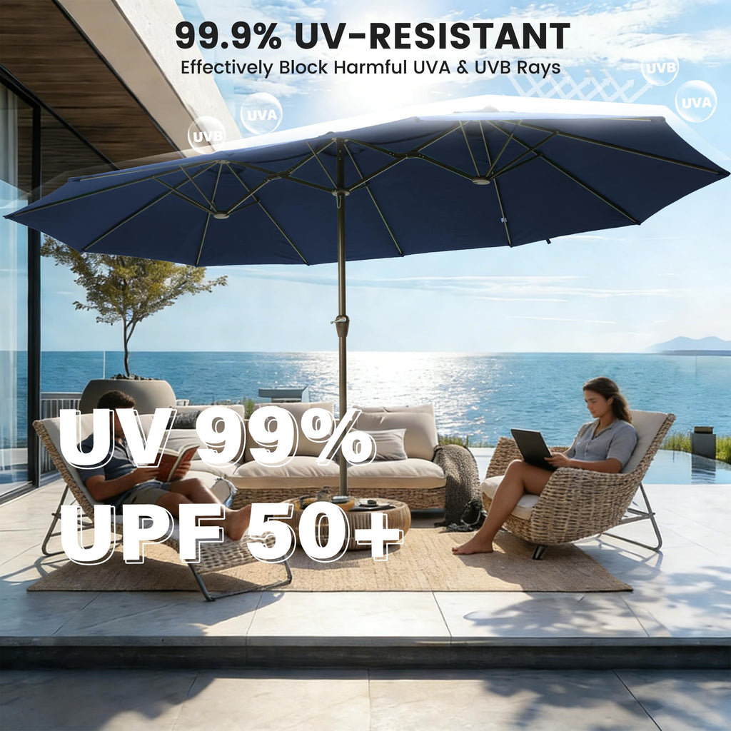 15FT Double-Sided Rectangle Patio Umbrella with Base E724045
