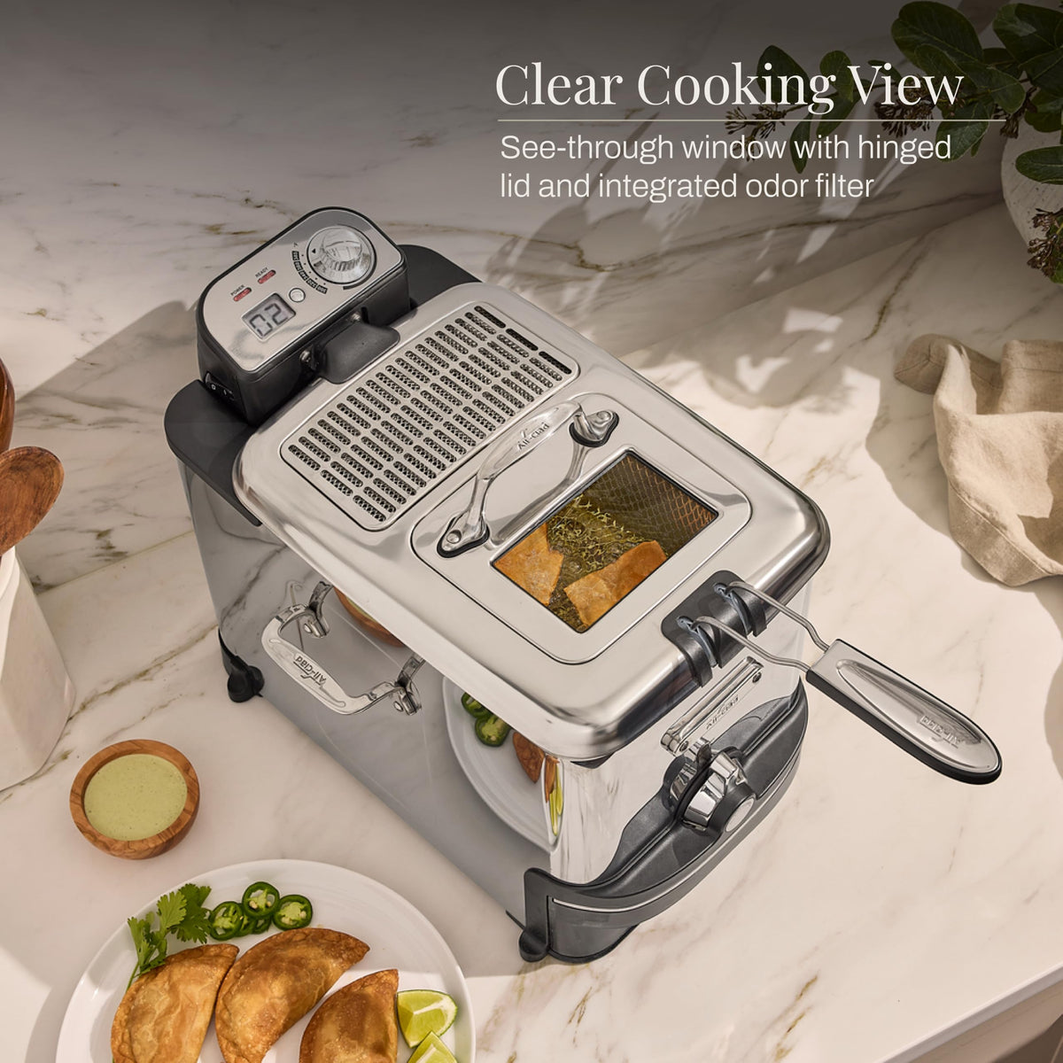 Electric Deep Fryer with Basket and Lid, Stainless Steel, 1700W Y18091