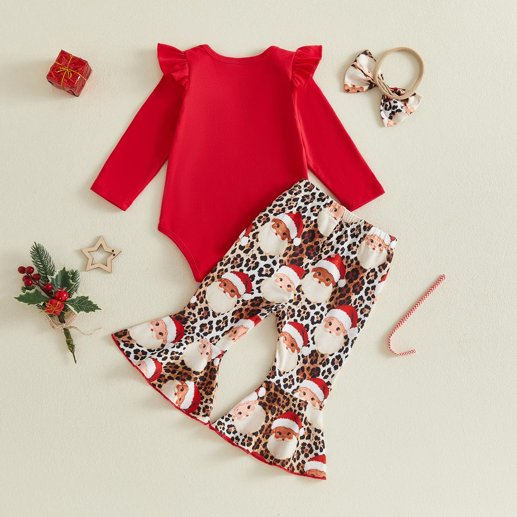 Christmas Baby Girl Outfit Romper Flared Pants Headband T840