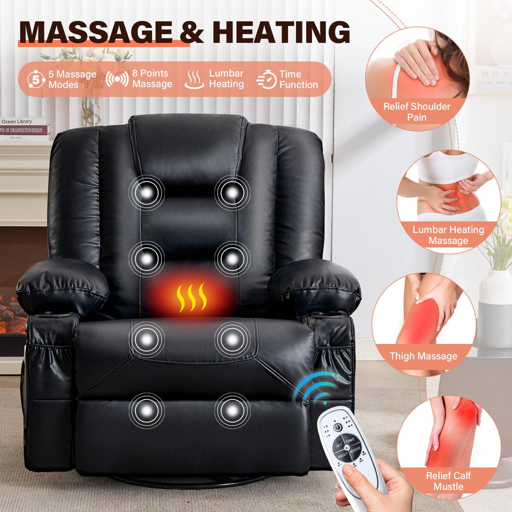Swivel Rocker Recliner Chair with Vibration Massage and Heat N430