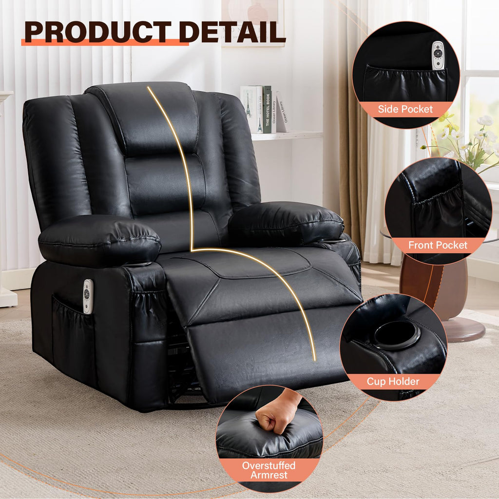 Swivel Rocker Recliner Chair with Vibration Massage and Heat N430