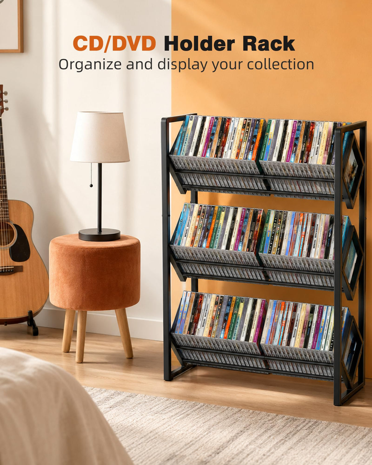 3-Tier CD Storage Metal Display Shelf with Adjustable Divider G180994